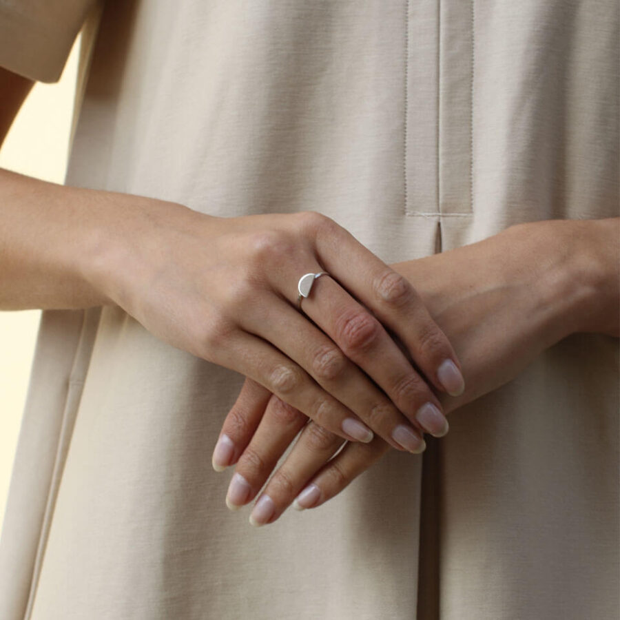 Silver Offset Semi Circle Ring