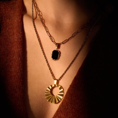 Black Onyx Charm - 45cm Cable Chain