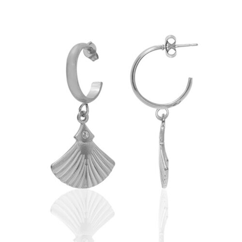 Silver Ginkgo Drop Hoops