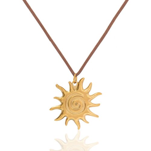 Gold Solar Necklace - Light Brown