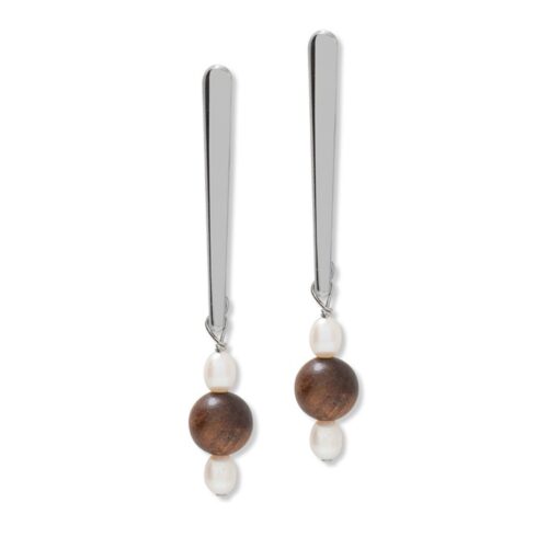 Silver Pearl & Wood Studs