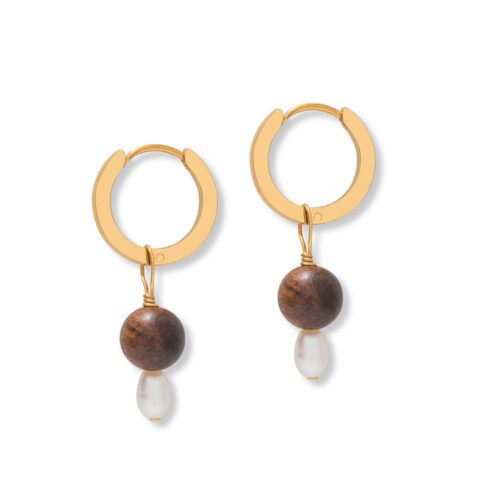 Gold Small Pearl & Wooden Hoops