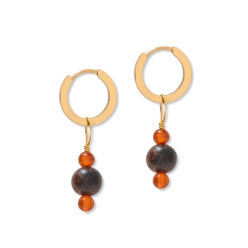 Gold Amber & Wood Hoops