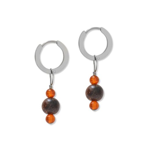 Silver Amber & Wood Hoops