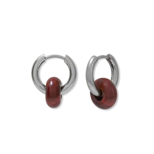Silver Red Jasper Hoops