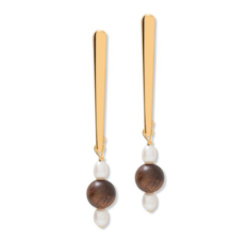 Gold Pearl & Wood Studs